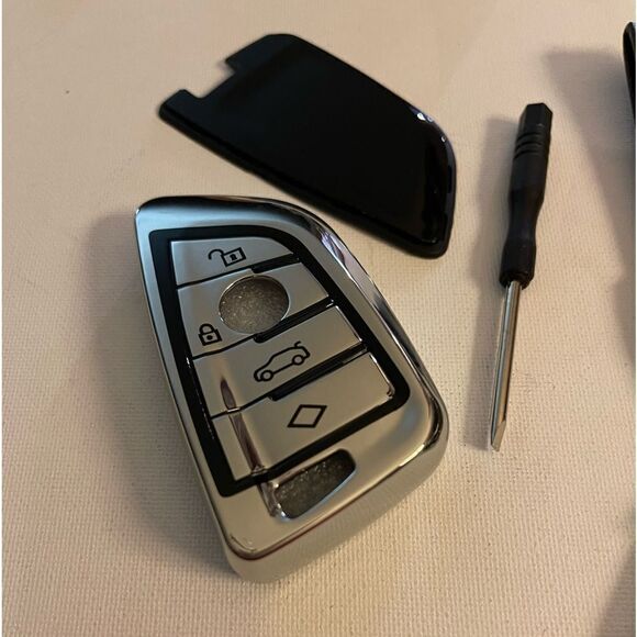 BMW Logo key fob Keychain Black Leather & Key Fob Cover black & Silver NWT - Picture 5 of 9